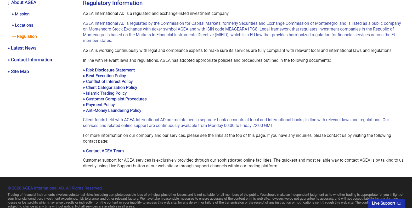 AGEA regulatory information